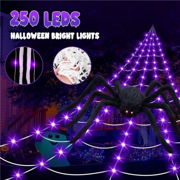Halloween Decorations Spider Web Lights, 250 LED 16.4Ft Light Up Spider Web - Picture 2 of 8